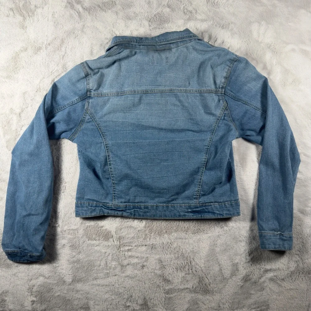 New Look Womens Medium Wash Blue Denim Trucker Jacket Size L Long Sleeve Button - Picture 6 of 6